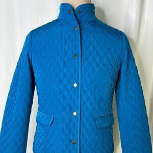 Talbots Turquoise Blue Quilted Fitted Jacket Snap Button Closure 2 pocket Size P
